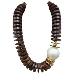 Elegant  Brown and Gold Necklace with Pearl Accent Pearl Necklace